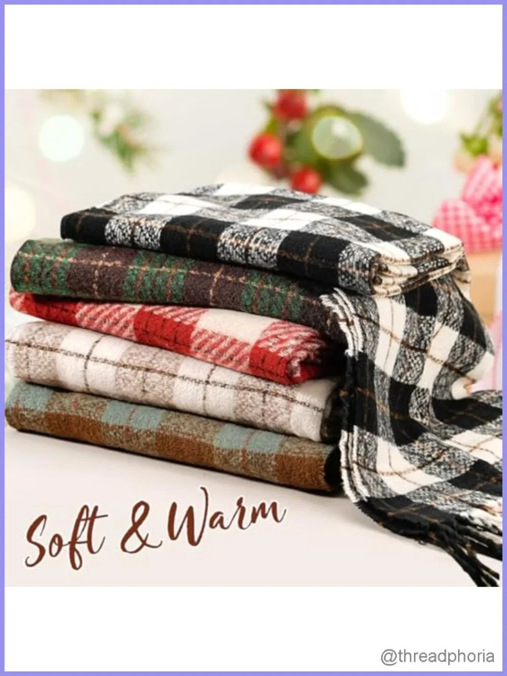 Cashmere Feel Plaid Scarf Shawl Wrap Winter for Women